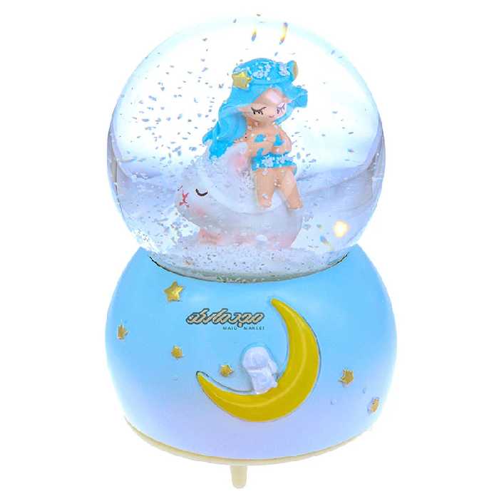 گوی فانتزی بزرگ موزیکال آبی طرح دختر و خرگوش