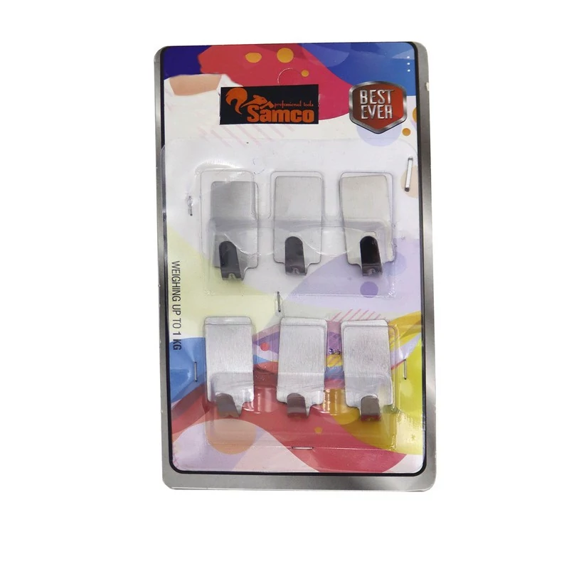 آویز حوله سامکو مدل چسبی کد YP-ESTIL-06 مجموعه 6 عددی