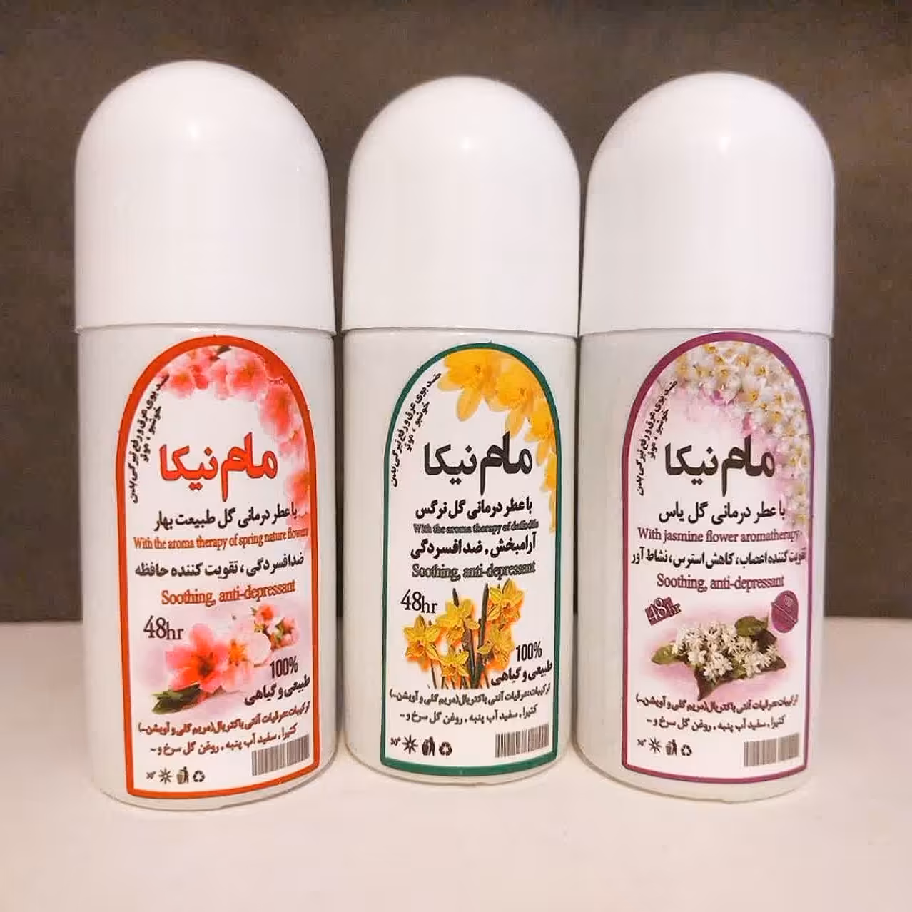 پک سه عددی مام رولی نیکا در سه رایحه ی یاس و نرگس طبیعت.مام رولی نیکا. مام رولی طبیعی. مام رولی گیاهی. مام رولی ارگانیک.