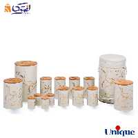 سرویس آشپزخانه یونیک 15 پارچه UN-8004 کرم ماربل درب بامبو