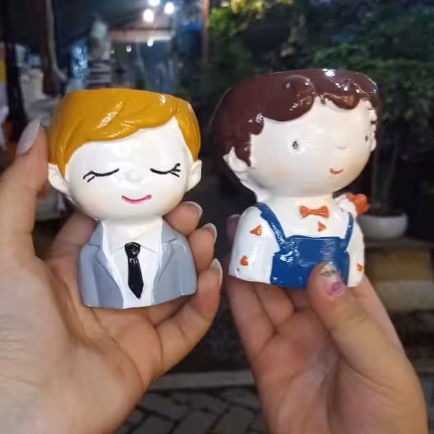 پک گلدان عروسکی مدل دختر و پسر 