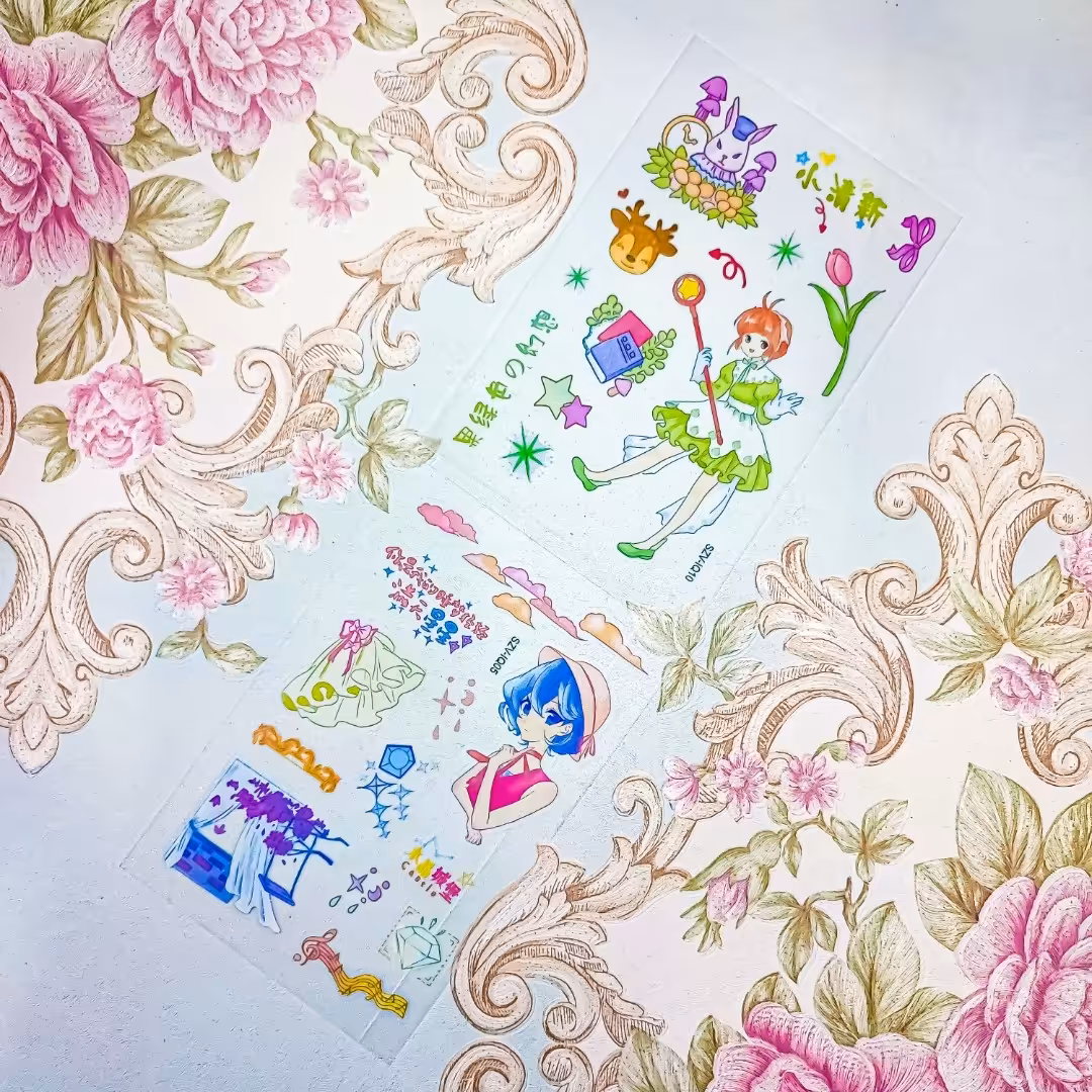 دو ورق استیکر شفاف طرح انیمه . برچسب فانتزی انیمیشن . لوازم تحریر فانتزی