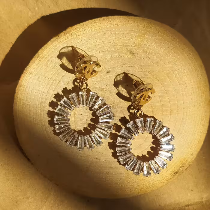 گوشواره تنیسی جواهری رنگ ثابت گرد کریستالی 