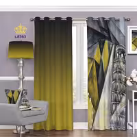 پرده پذیرایی دو قواره طرح آبرنگی کد S8563