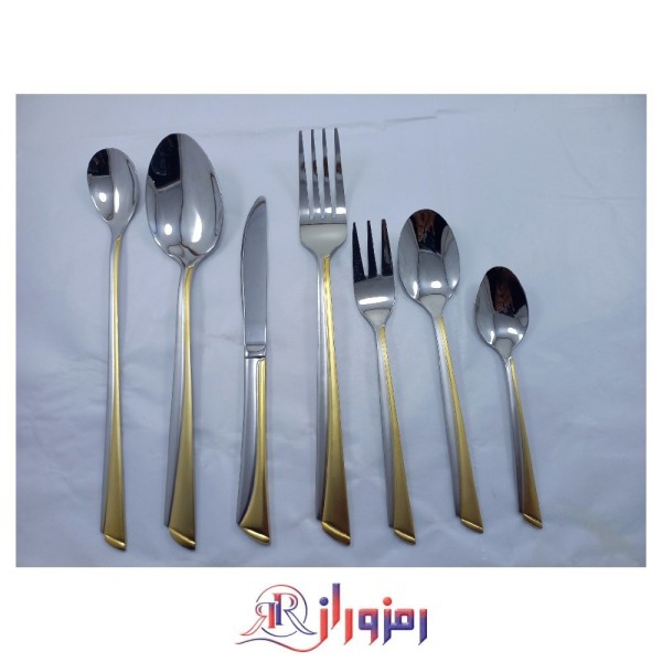سرویس قاشق و چنگال 12 نفره 90 پارچه یونیک مدل ناخنی نیمه طلایی دهنه اروپایی
