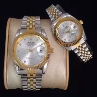 ست ساعت رولکس بنداستیل دورنگ صفحه سفید