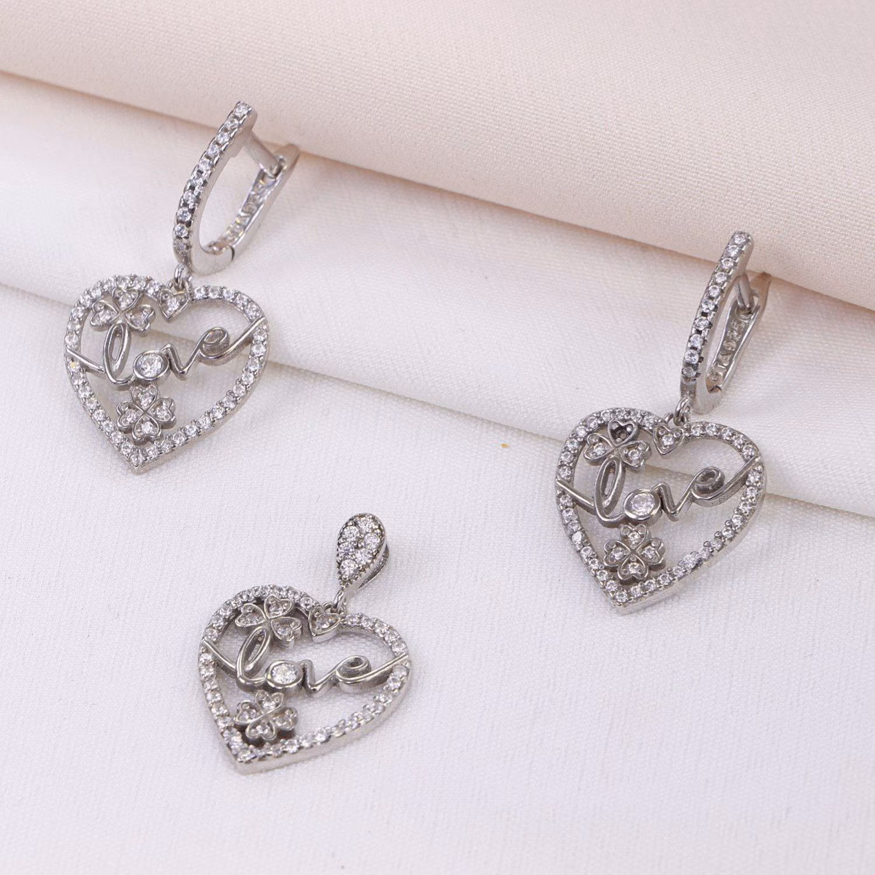 نیم ست نقره میکرو طرح قلب کد 16361-7