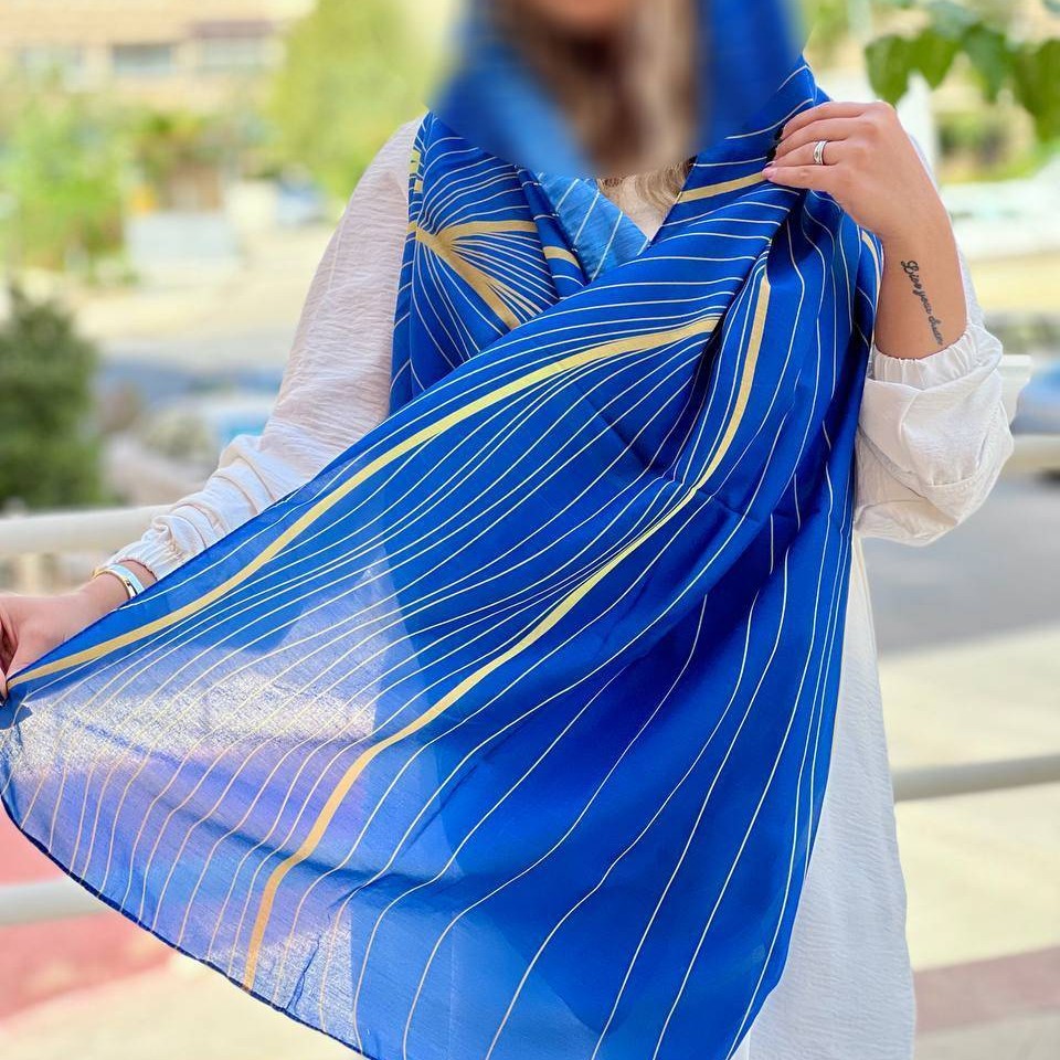 شال آبی طلایی نخ اعلا چهارفصل کیفیت تضمین شده