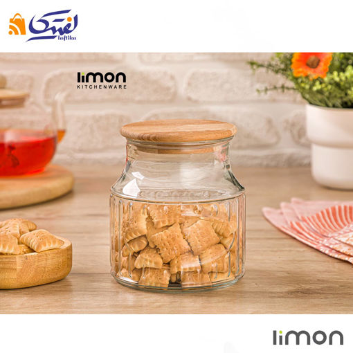 بانکه شیشه ای درب چوبی 800 میلی لیتر لیمون 2263