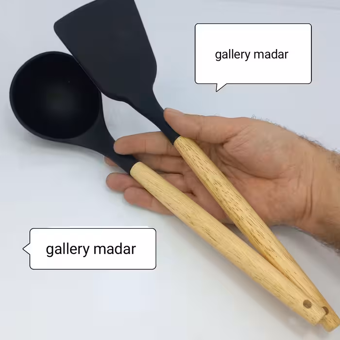 کفگیر و ملاقه دسته چوبی .سیلیکونی 