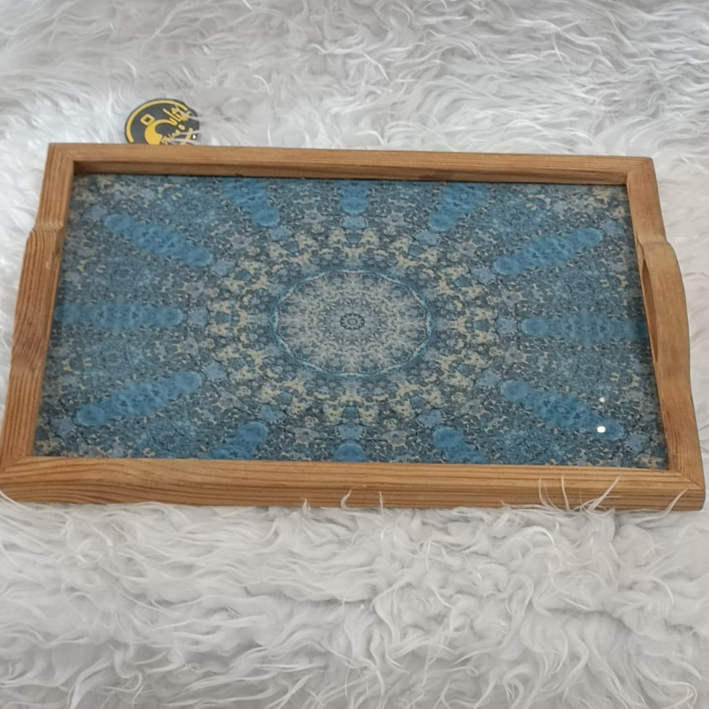 سینی چوبی کف شیشه ای طرحدار