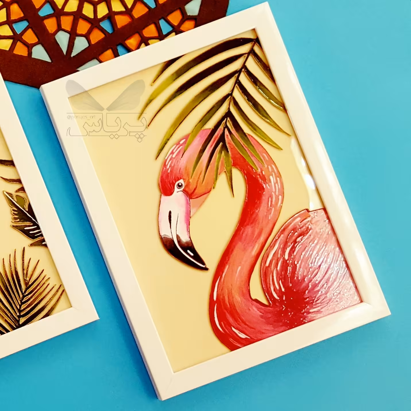 تابلو دوتکه فلامینگو نقاشی روی شیشه (ویترای) سایز آ4