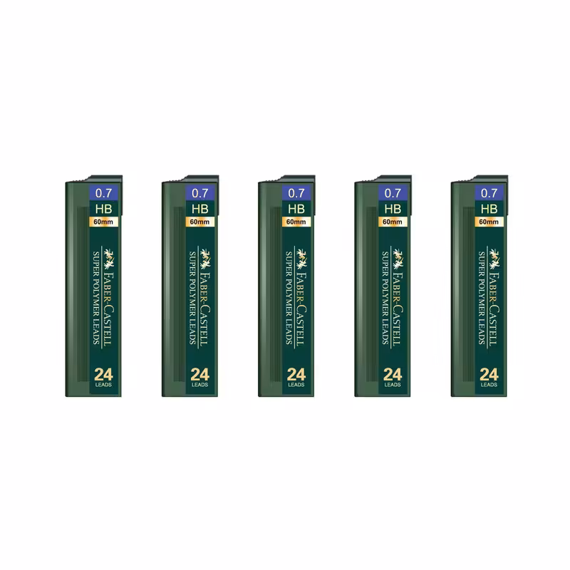 نوک مداد نوکی 0.7 میلی متری فابر کاستل مدل Super Polymer HB بسته پنج عددی