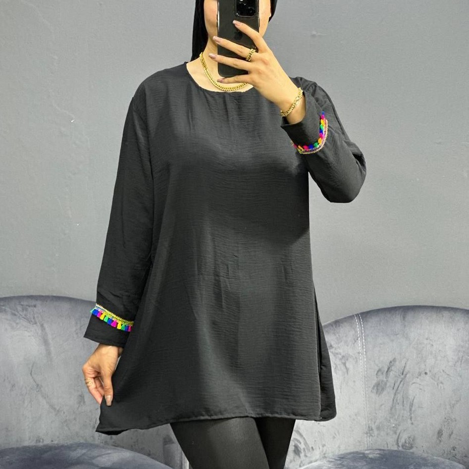 تونیک زنانه مشکی جنس ابرو بادی فری سایز تا 46