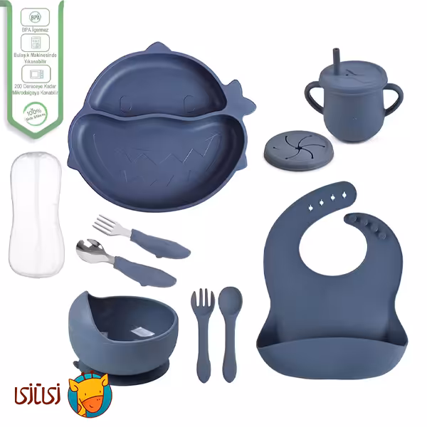 ست 7 تکه غذاخوری سیلیکونی کودک jojobebek طرح کوسه