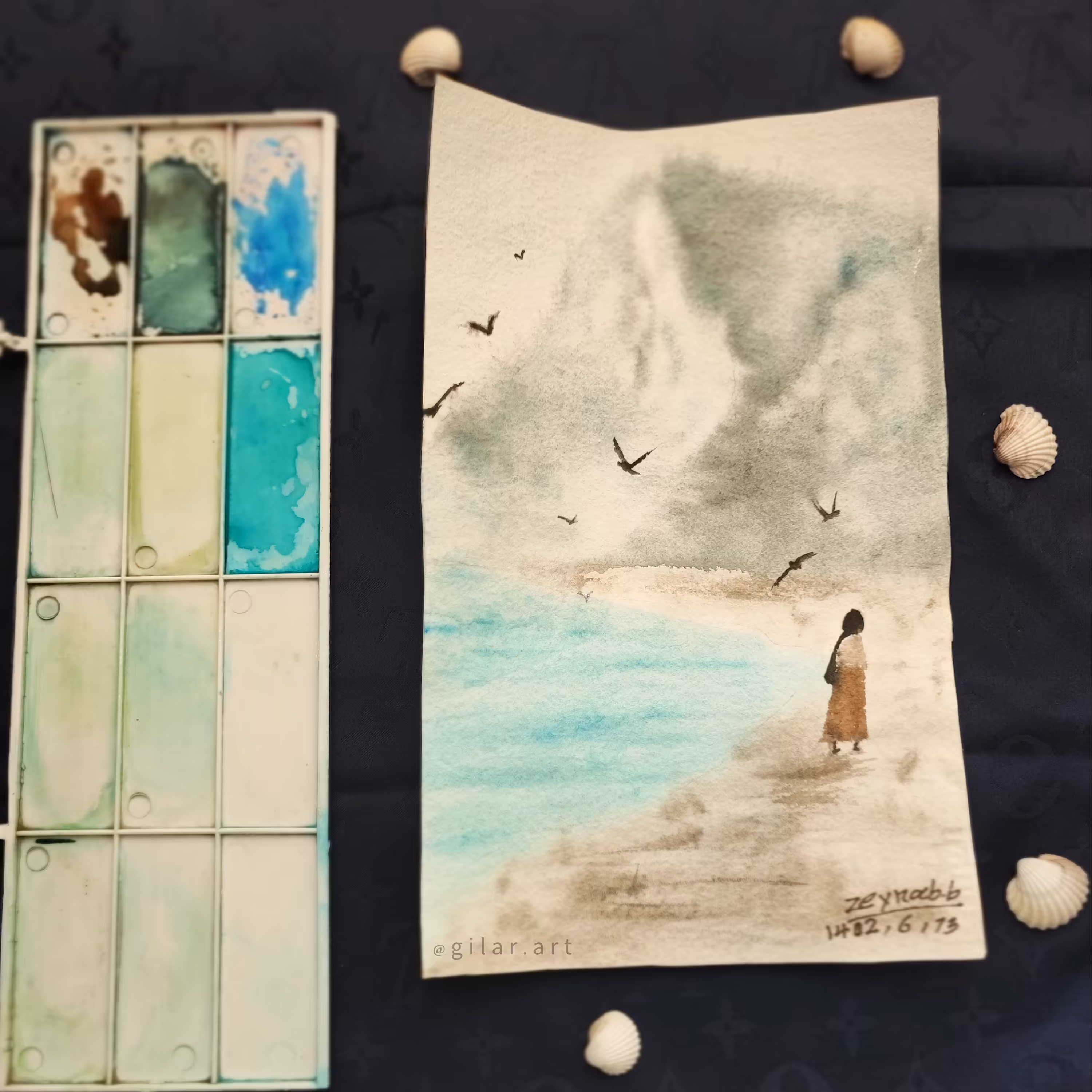 نقاشی آبرنگی طرح دریا