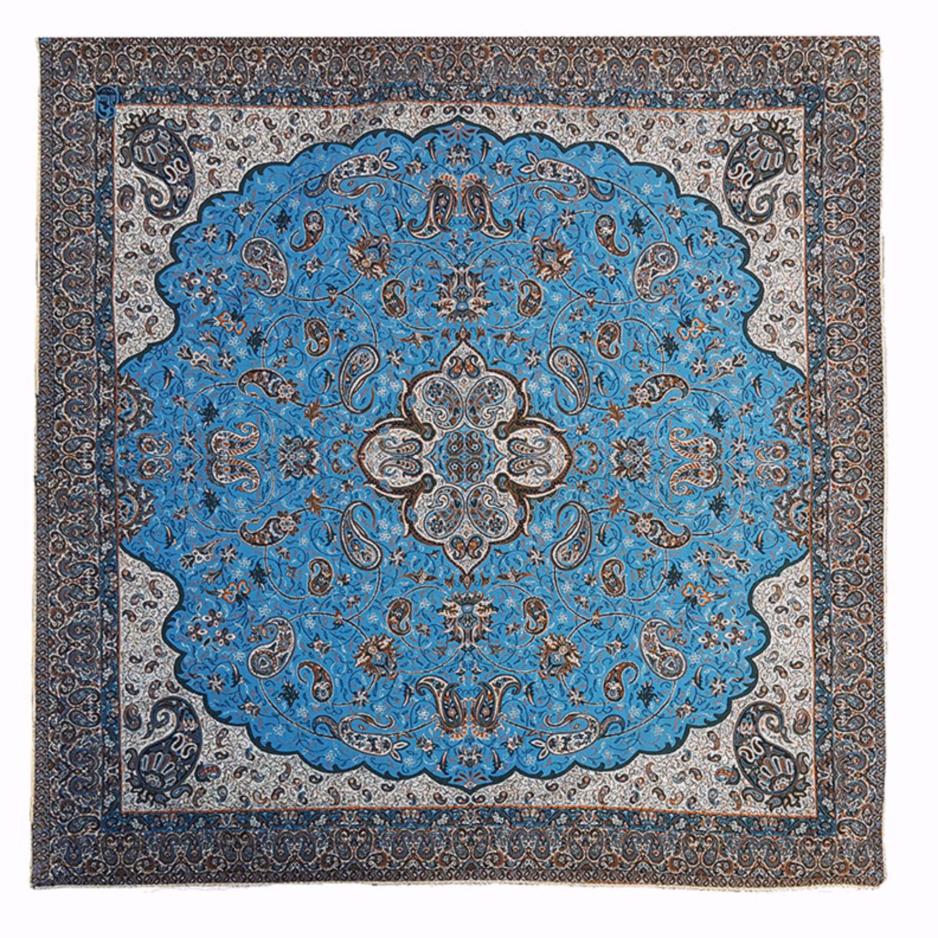 رومیزی ترمه مربعی شکل آبی