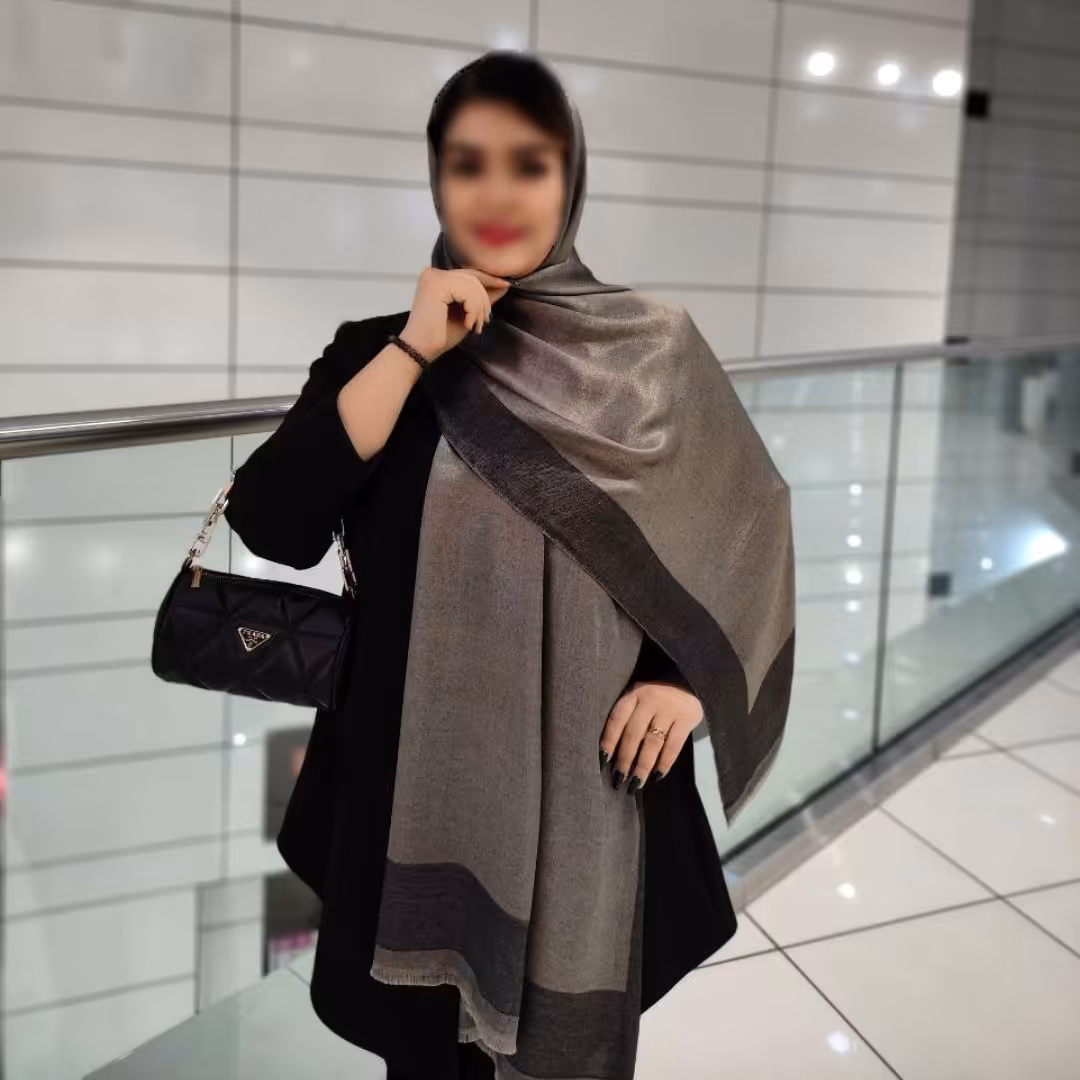 شال بامبو دورو ارسال رایگان ریشه پرزی و دور دوخت  رنگ بژ