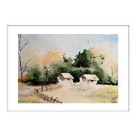 تابلو نقاشی آبرنگ نقش رنگ مدل کلبه جنگلی S138  اندازه 40x25x2
