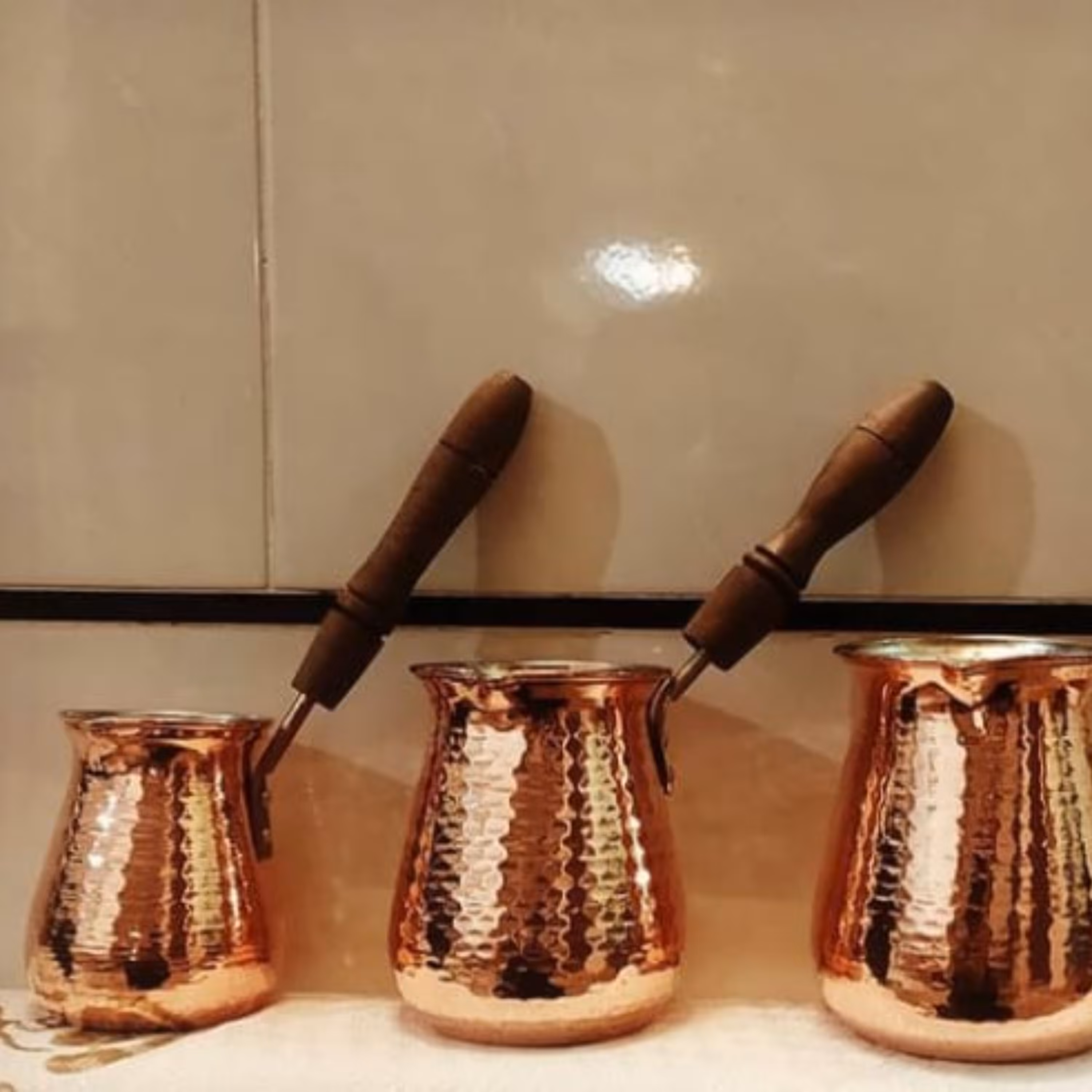 قهوه جوش  دسته چوبی کوچک 3 کاپ ضخیم و باکیفیت