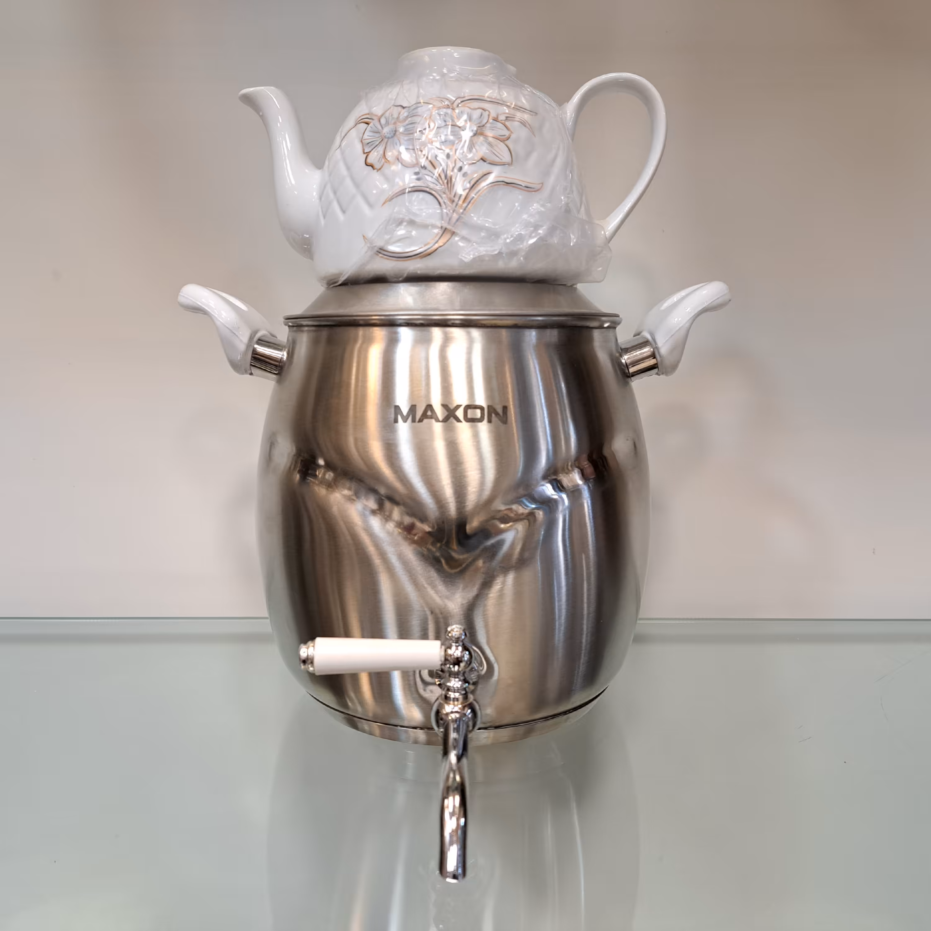 کتری و قوری استیل  نفیس مدل مکسون با ظرفیت 6 لیتر