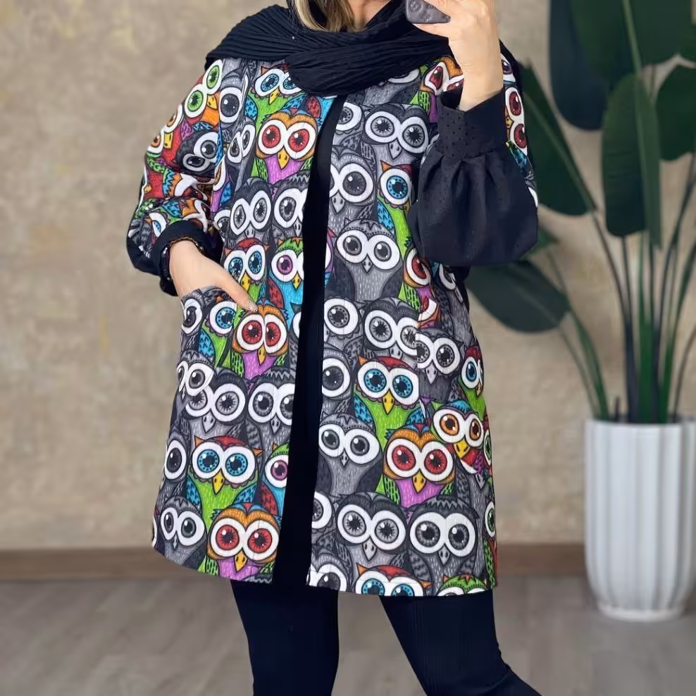 مانتو جغدی فری سایز پشت مشکی ارسال رایگان