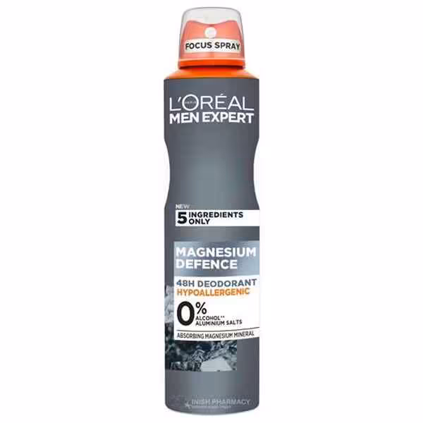 اسپری ضد تعریق مردانه لورال Loreal مدل منیزیم دیفنس Magnesium Defence حجم 250 میل | ضد حساسیت، فاقد الکل و آلومینیوم
