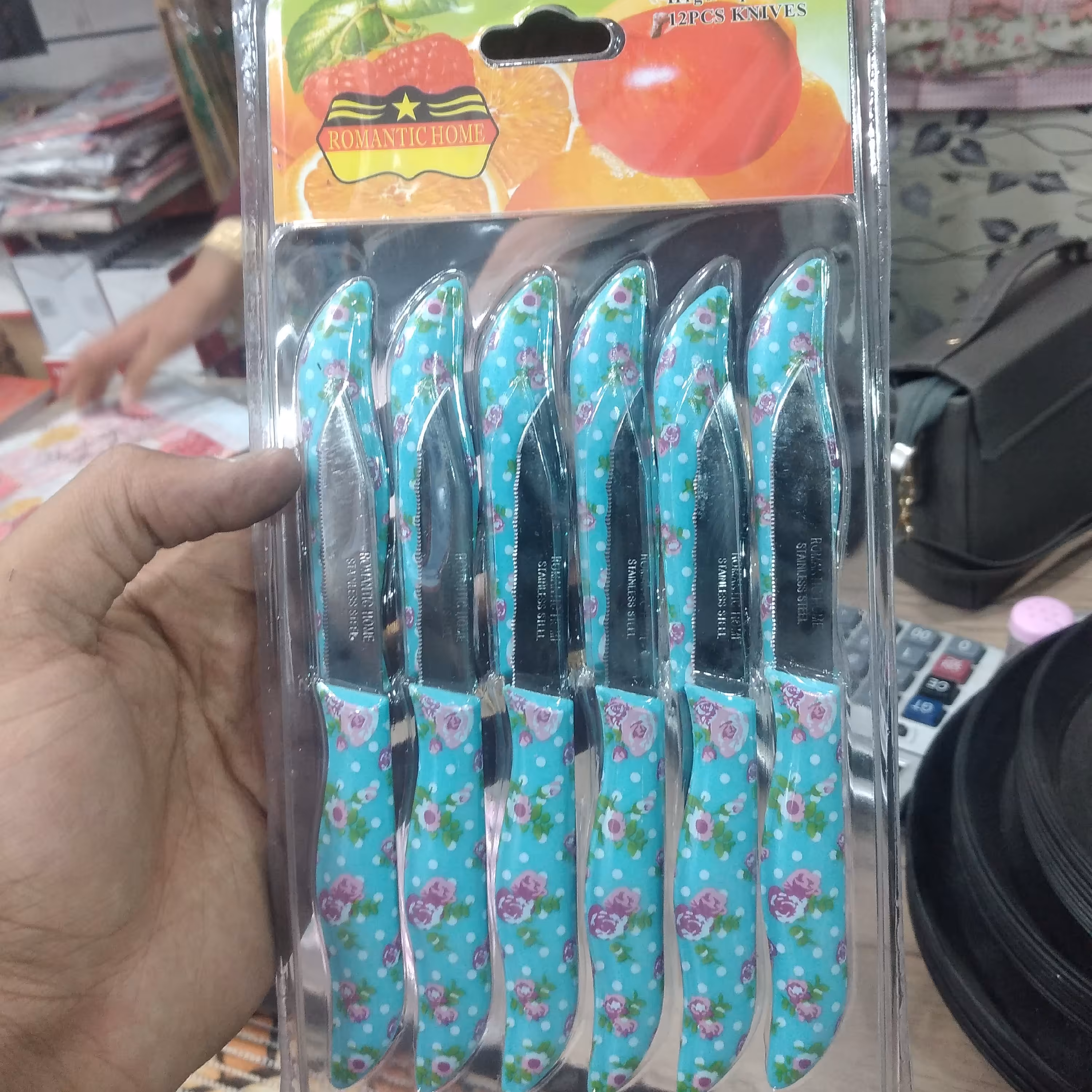 کارد میوه خوری دست 12 تایی اره ای گلدار