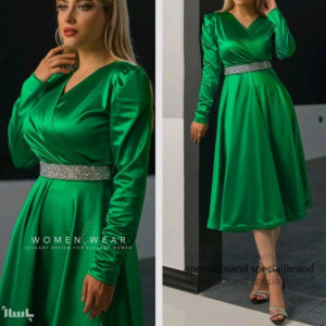 پیراهن مهمانی زنانه ساتن دوطرف کش کره ای مدل تونیک الماس
