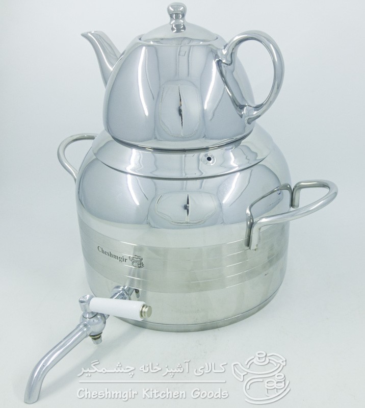 کتری و قوری استیل 6 لیتر با قوری چینی چشمگیر کد 7090