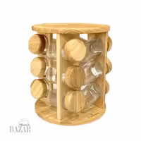 ست جا ادویه 12 تایی گردان ایستاده گرد چوبی یونیک کد 6107