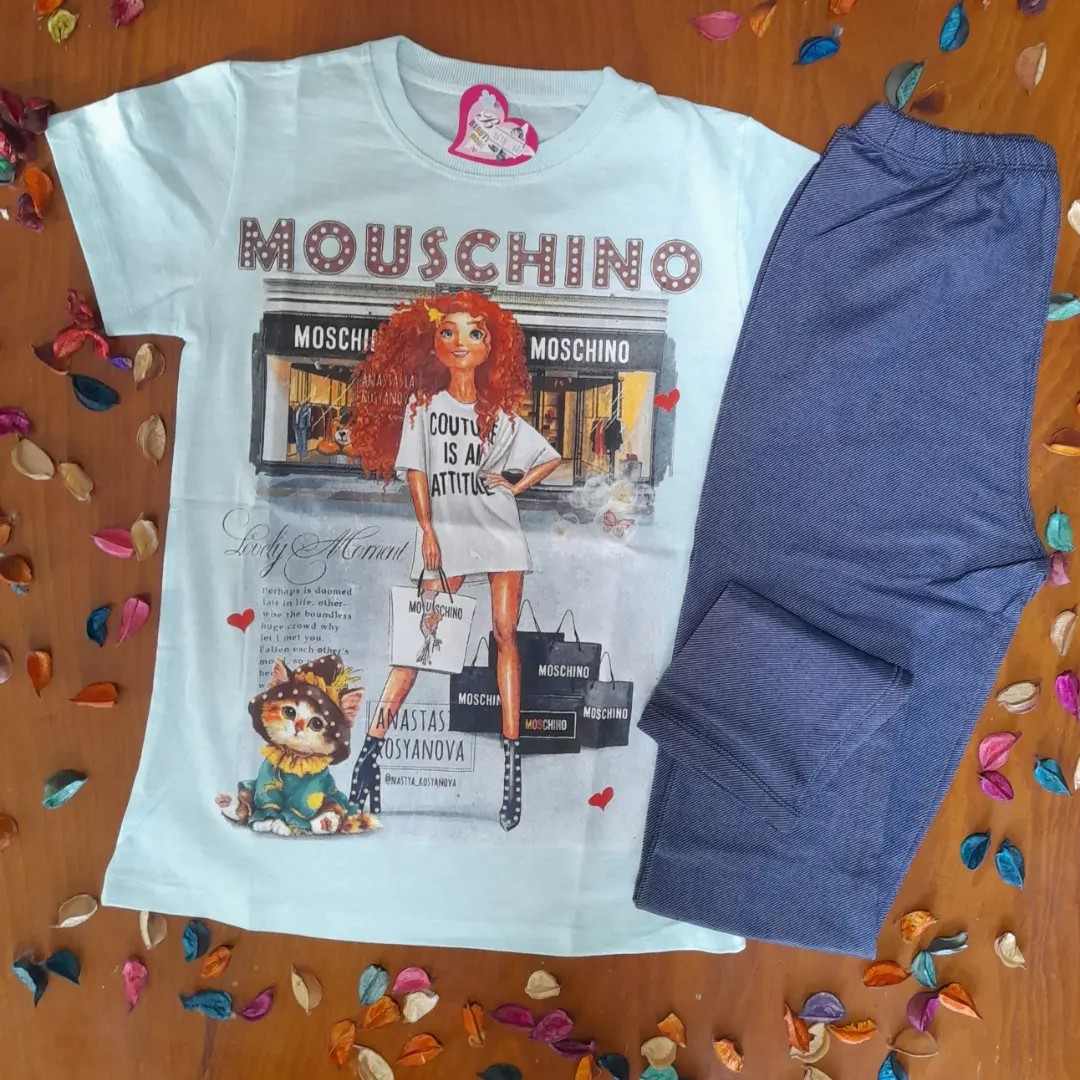 ست بلوز شلوار دخترانه بلوز نخ پنبه با شلوار طرح جین