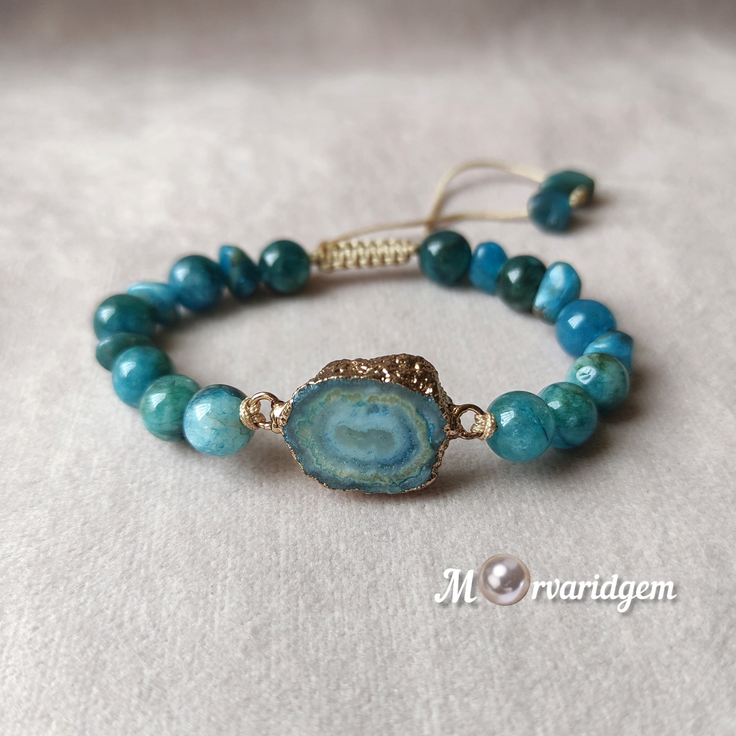 دستبند زیبای آپاتیت آبی اصل، ژئود عقیق