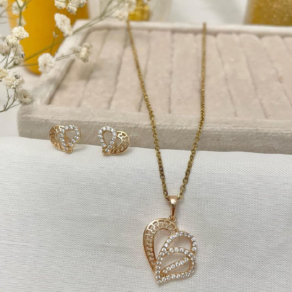 نیم ست ظریف قلب استیل زنانه دخترانه مارک ژوپینگ