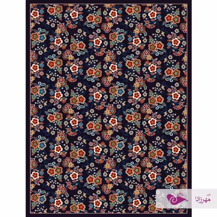 گلیم ماشینی یک در یک و نیم طرح  دنیا سرمه ای