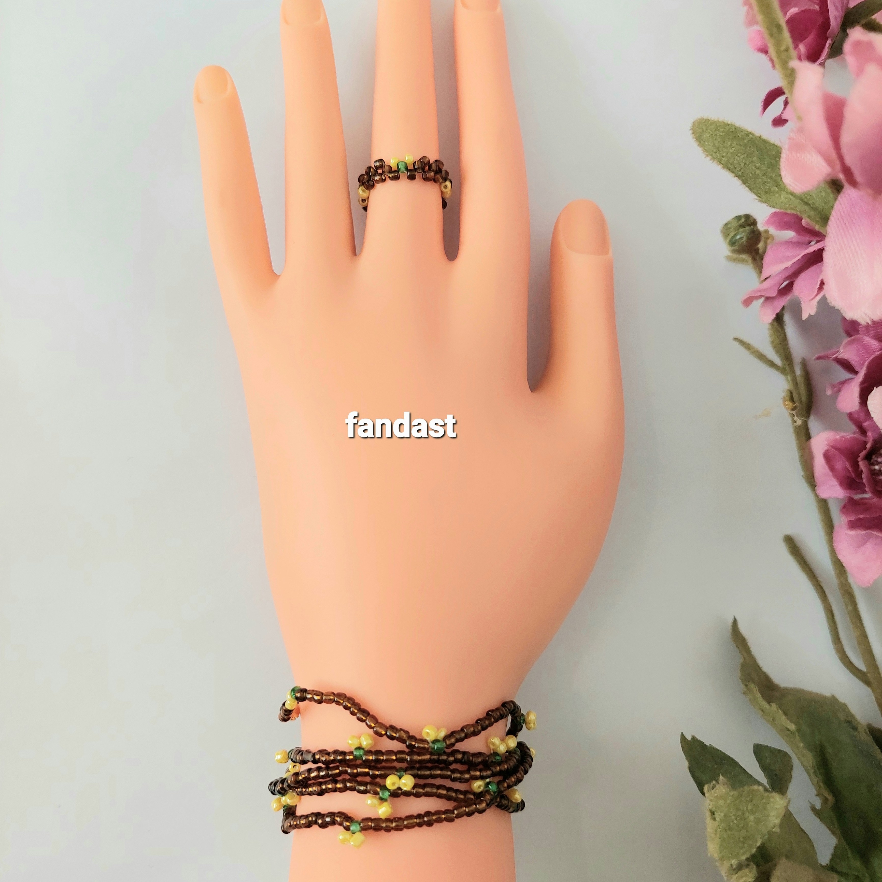 دستبند و انگشتر شکوفه زرد کد 20