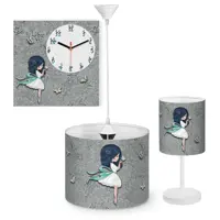 لوستر  کودک  بهمراه آباژور و ساعت دیواری Mommy طرح دختر و پروانه کد GR-G-2181