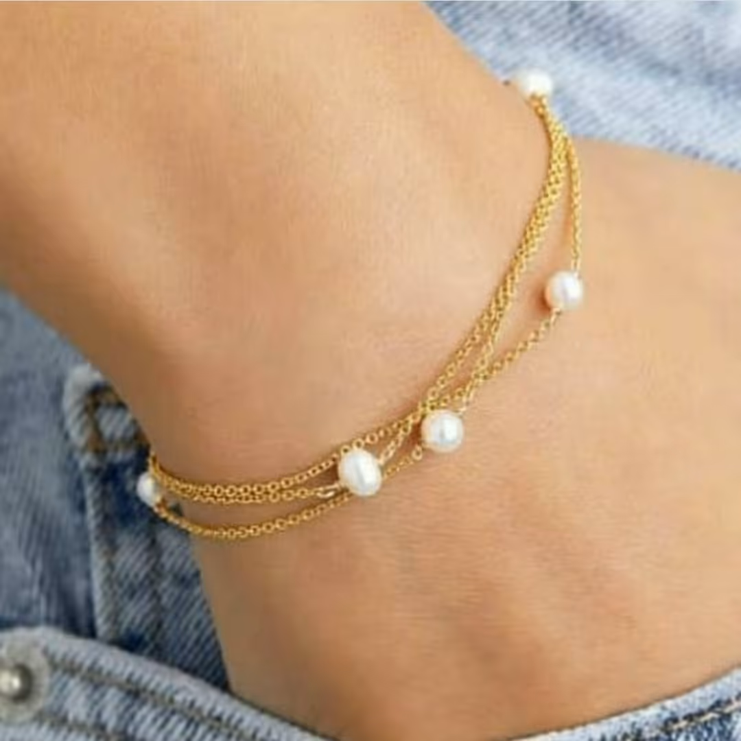 دستبند استیل مرواریدی چند رشته ای