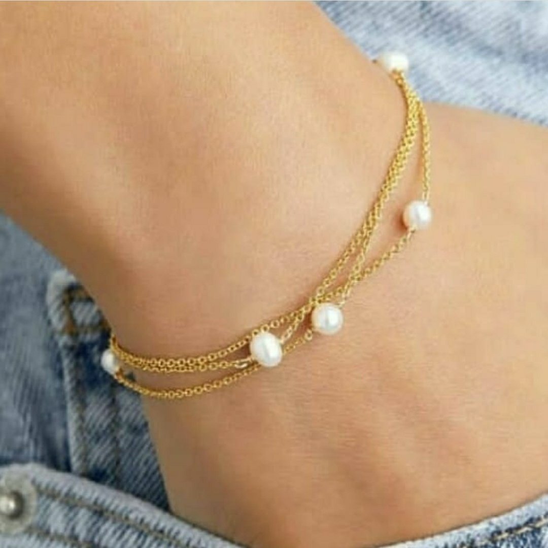 دستبند استیل مرواریدی چند رشته ای