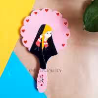 آینه دستی چوبی دخترانه ریحانه نقاشی شده با دست