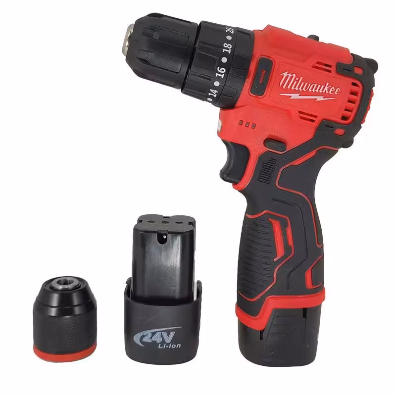 دریل شارژی 24 ولت موتور براشلس میلواکی با سه نظام فلزی 24V New