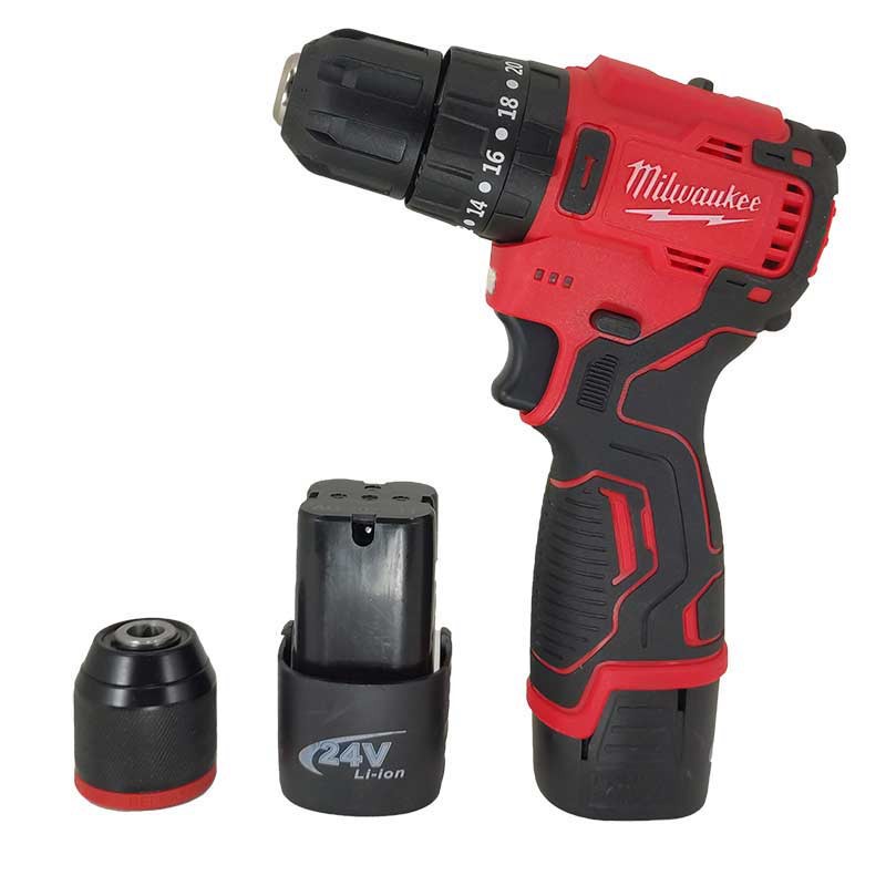 دریل شارژی 24 ولت موتور براشلس میلواکی با سه نظام فلزی 24V New