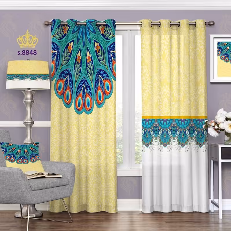 پرده پذیرایی دو قواره طرح اسلیمی کد S8848