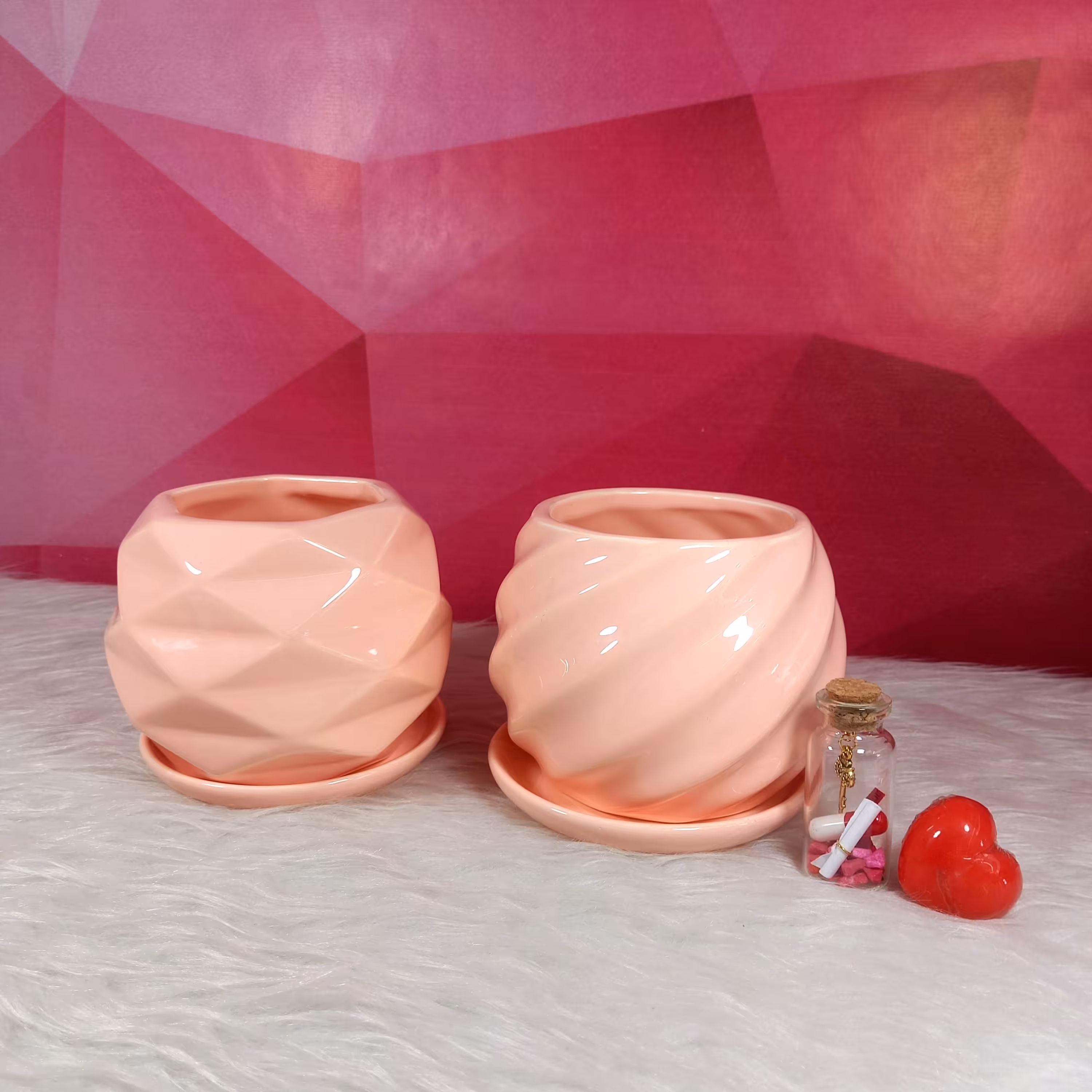 گلدان سرامیکی طرحدار با زیر گلدانی-گلدان گرد-گلدان سرامیکی-گلدان گل - گلدونه