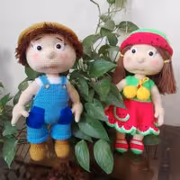 عروسک بافتنی قلاب بافی2عددی دختر و پسر قابل شستشو وبارنگ ثابت جنس کاموای ایرانی 