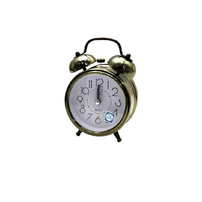 ساعت رومیزی استیل زنگ دار بژ صفحه سفید سایز کوچک