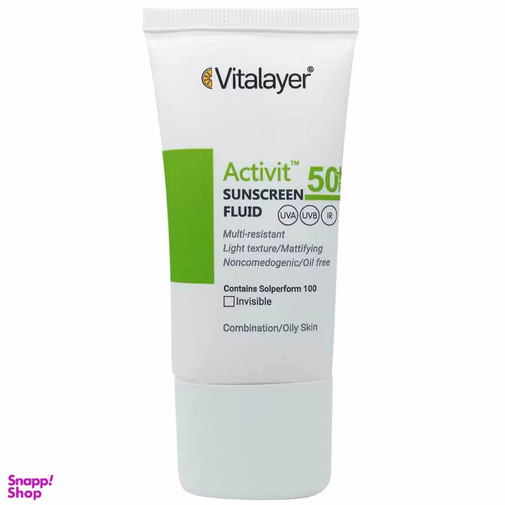 فلوئید ضد آفتاب بی رنگ ویتالیر مدل Active با +SPF50 حجم 50 میلی لیتر