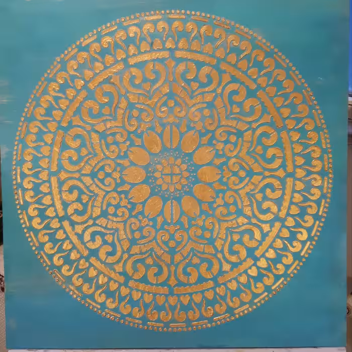 تابلو پتینه برجسته تکنیک پتینه طلایی و ورق طلا ابعاد60 در 60 