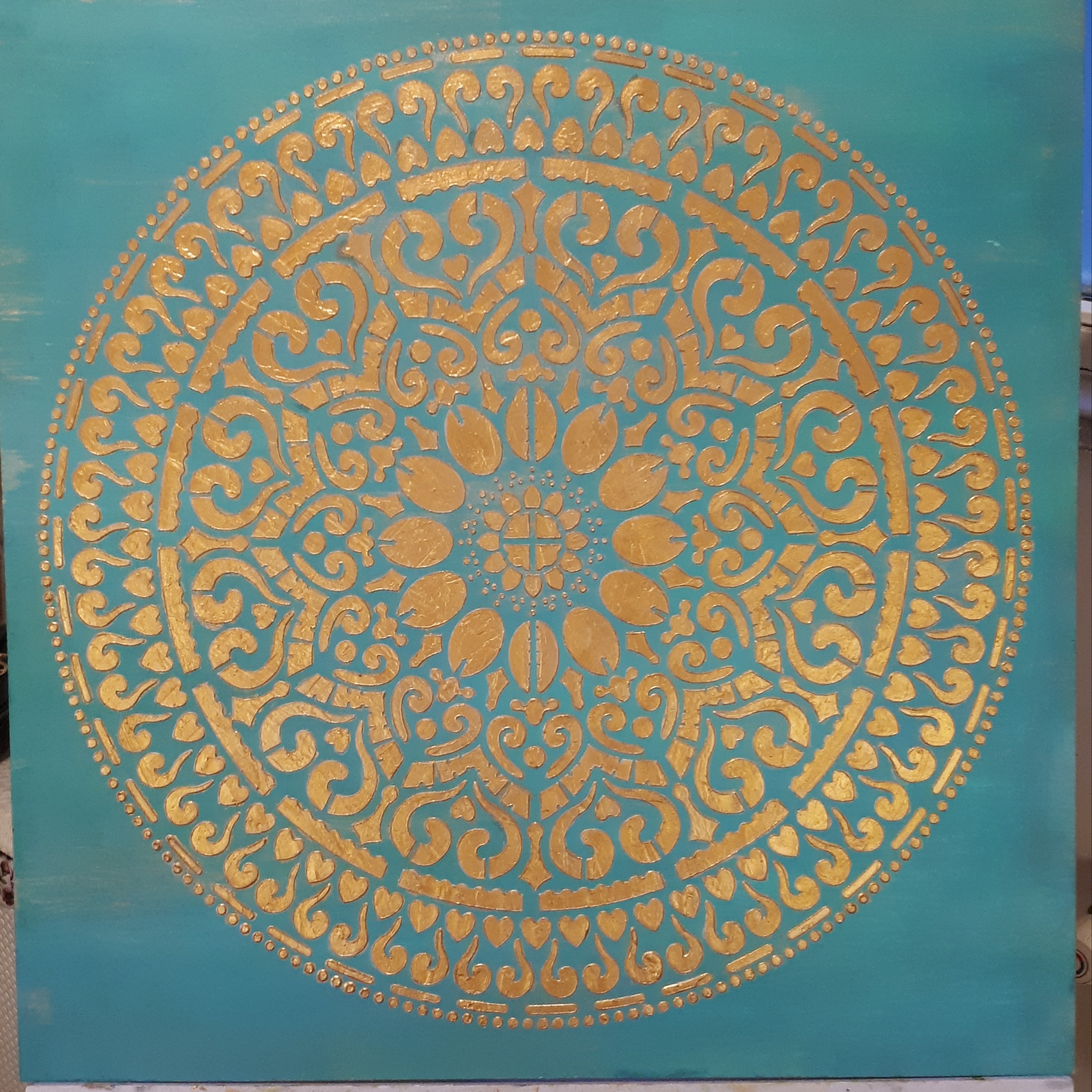تابلو پتینه برجسته تکنیک پتینه طلایی و ورق طلا ابعاد60 در 60 
