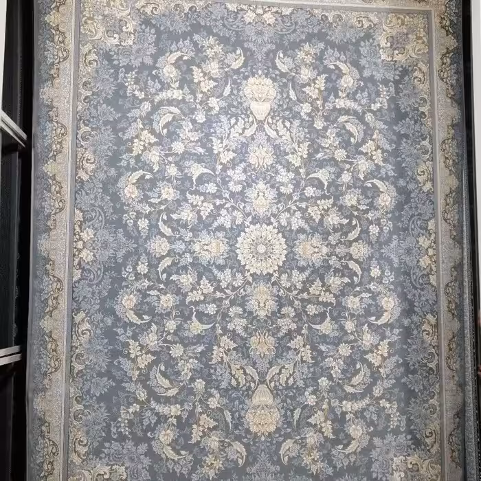 فرش 12متری افشان طرح وینتیج طوسی دلفینی 700شانه 2550تراکم نخ اکلریک کاشان